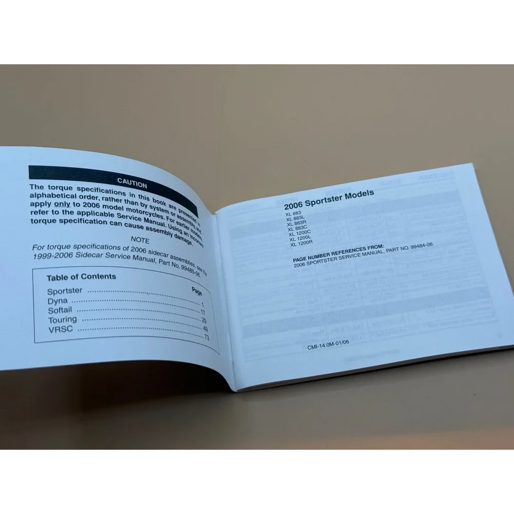 2006 Harley-Davidson Torque Values Ready Reference Manual P/N 99959-06 OEM